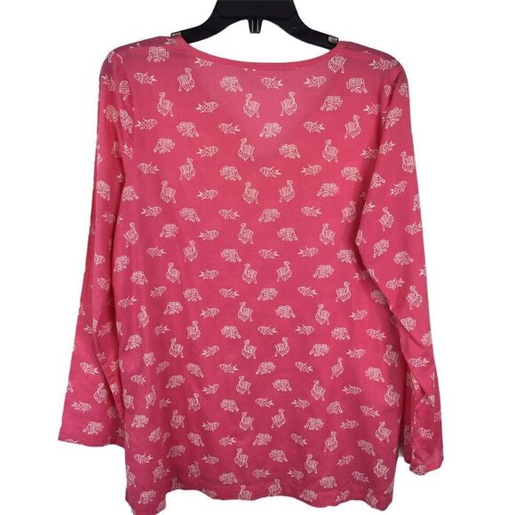 J Jill Pink Cotton Tunic Elephant Fish Print Beachy Oversized Flowy Extra Small - Picture 6 of 11